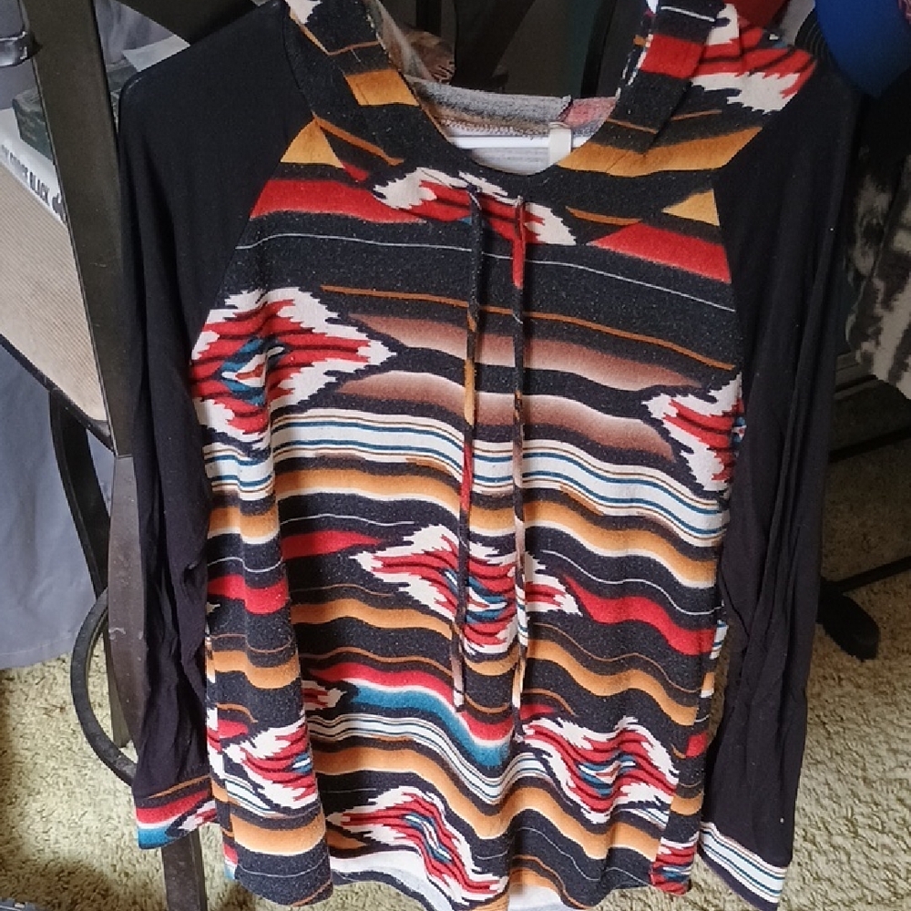 Celeste Striped Pullover Hoodie in Black, Red, Tan and Cream